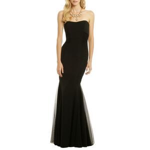 Rent the runway sz 12 badgley mischka black curves for days gown mesh strapless